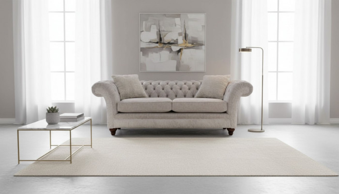 Modern three-seater design upholstered fabric sofa 3-seater living room sofa Chesterfield beige