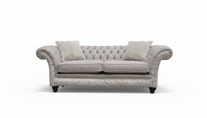 Modern three-seater design upholstered fabric sofa 3-seater living room sofa Chesterfield beige