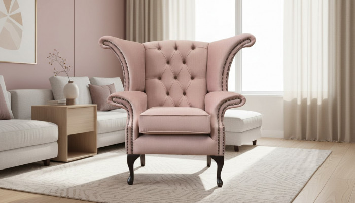 Wing chair armchair velvet design upholstery sofa Chesterfield textile furniture