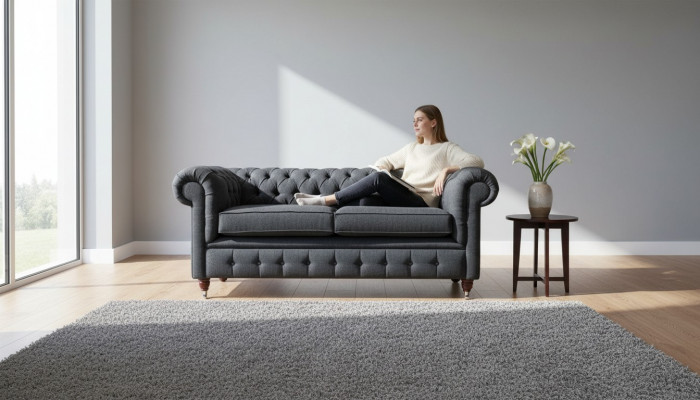 Chesterfield couch upholstery furniture two-seater couches sofas fabric gray