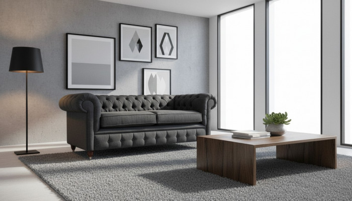 Chesterfield couch upholstery furniture two-seater couches sofas fabric gray