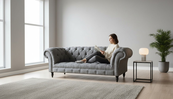 Chesterfield couch sofa upholstery 3-seater couches seat sofas gray new