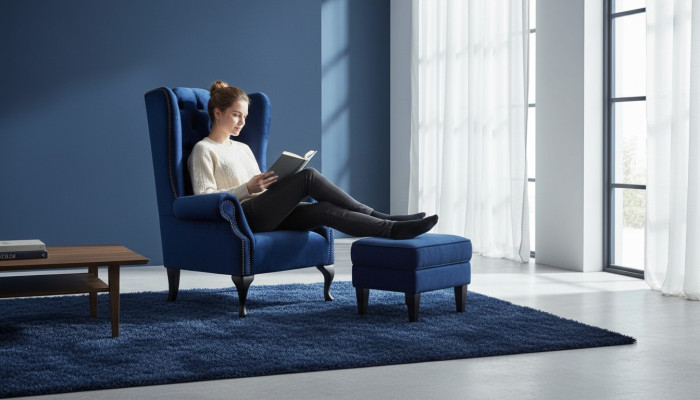 Wingback chair Chesterfield sofa couch upholstery 1-seater armchair fabric blue