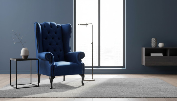 Wingback chair Chesterfield sofa couch upholstery 1-seater armchair fabric blue