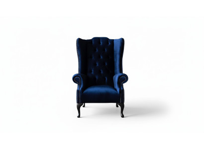 Wingback chair Chesterfield sofa couch upholstery 1-seater armchair fabric blue