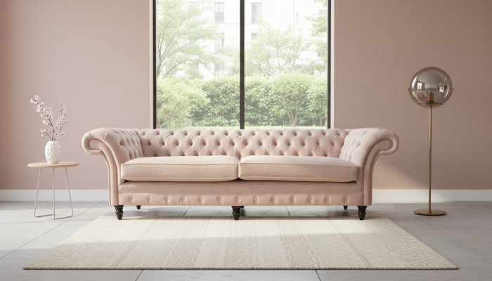 Modern Chesterfield 4-seater design sofa pink upholstery sofas fabric textile
