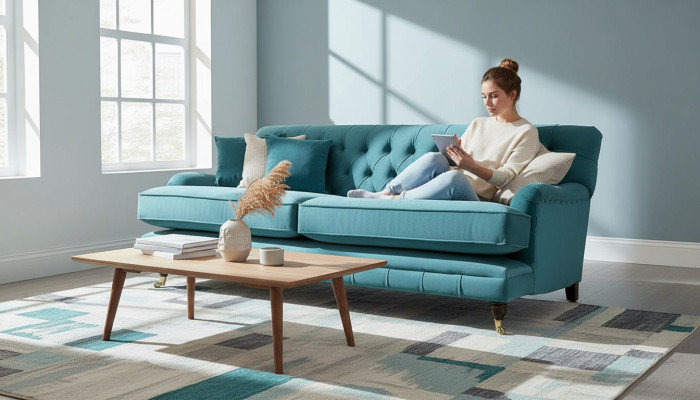 Sofa 3-seater fabric design couch upholstery sofas textile modern Chesterfield 1