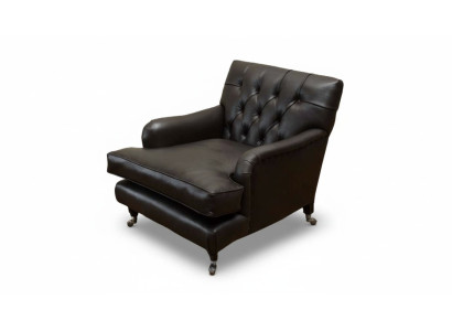 Designer Armchair 1 Seater Brown Leather Textile Luxury Sofa Chesterfield