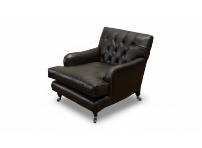 Designer Armchair 1 Seater Brown Leather Textile Luxury Sofa Chesterfield