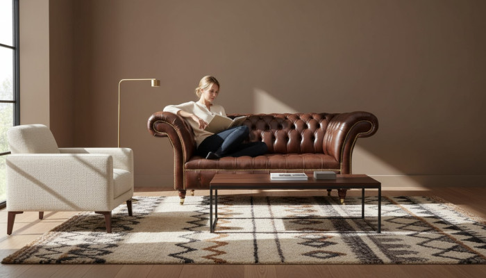 New upholstered Chesterfield two-seater sofa