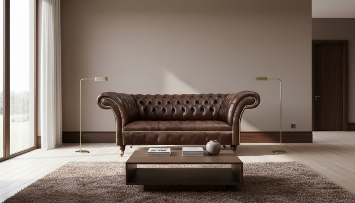 New upholstered Chesterfield two-seater sofa