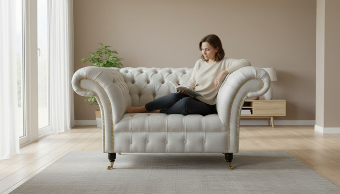 Sofa 1.5-Seater Couch Design Upholstery Modern Textile Fabric Couches New