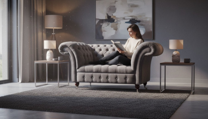 Chesterfield Sofa 1.5 Seater Couch Upholstery Design Sofas Seat Upholstery Gray