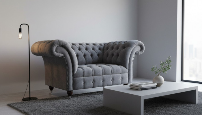 Chesterfield Sofa 1.5 Seater Couch Upholstery Design Sofas Seat Upholstery Gray