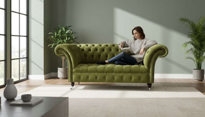 Sofa 2 Seater Couch Upholstered Sofa Fabric Chesterfield Couches Green New