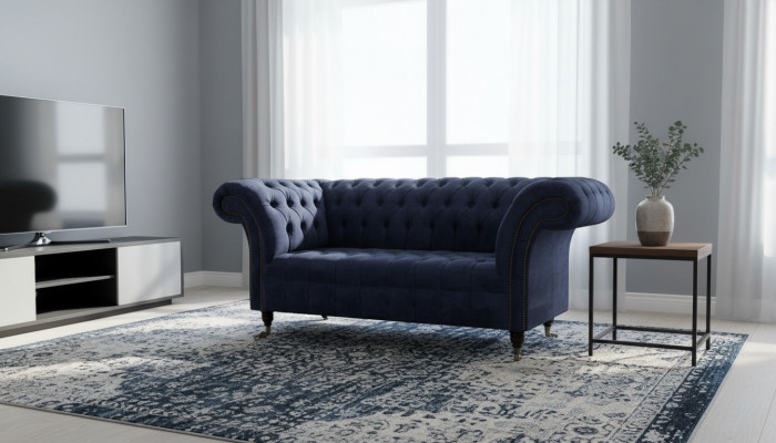 Chesterfield Design Sofa Couch 2-seater Upholstered Blue Sofas Couches New