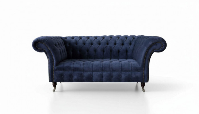 Chesterfield Design Sofa Couch 2-seater Upholstered Blue Sofas Couches New