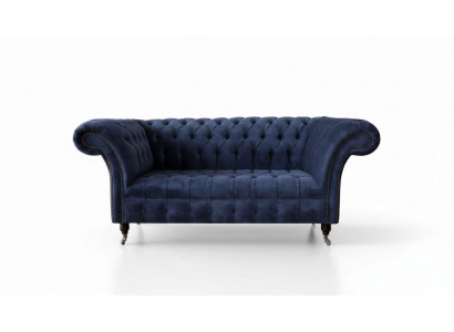 Chesterfield Design Sofa Couch 2-seater Upholstered Blue Sofas Couches New