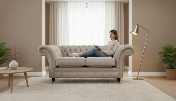 Chesterfield Textile Upholstered Sofa Design Luxury Couch Fabric Sofas 2 Seater