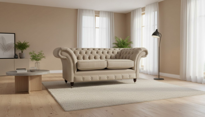 Chesterfield Textile Upholstered Sofa Design Luxury Couch Fabric Sofas 2 Seater