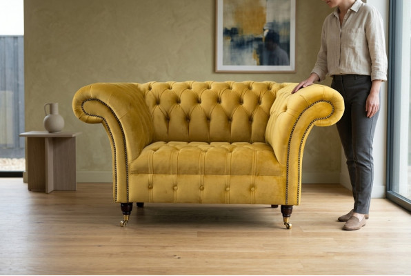 Chesterfield Yellow Armchair Sofa Upholstery Luxury Textile Design Sofas New