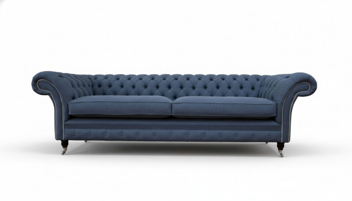 Design Sofa 4-Seater Couch Textile Upholstery Blue Sofas Chesterfield New