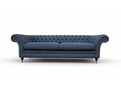 Design Sofa 4-Seater Couch Textile Upholstery Blue Sofas Chesterfield New