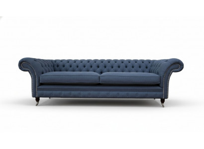 Design Sofa 4-Seater Couch Textile Upholstery Blue Sofas Chesterfield New