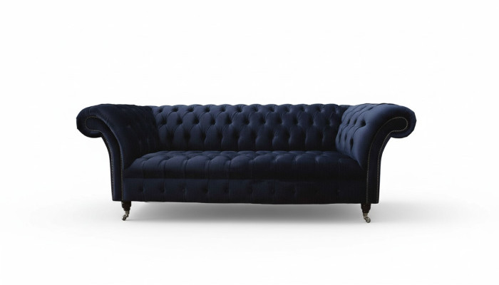 Luxury Sofa Three-Seater Blue Fabric Textile Style Couch Sofas Furniture