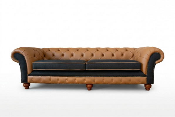 Stylish 4-seater living room sofa upholstered couch big couches Chesterfield leather textile new