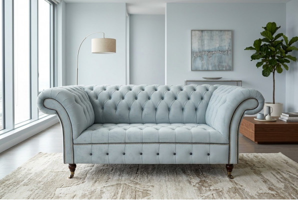 Chesterfield Couch Upholstered Furniture Two-seater Gray Couches Sofas Leather