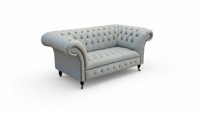 Chesterfield Couch Upholstered Furniture Two-seater Gray Couches Sofas Leather