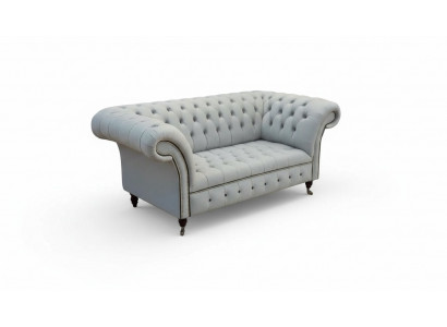 Chesterfield Couch Upholstered Furniture Two-seater Gray Couches Sofas Leather