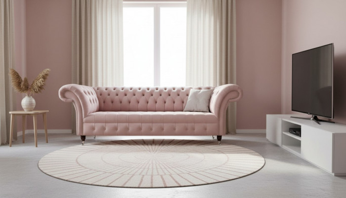Chesterfield 3-seater pink design couches upholstery sofas fabric textile