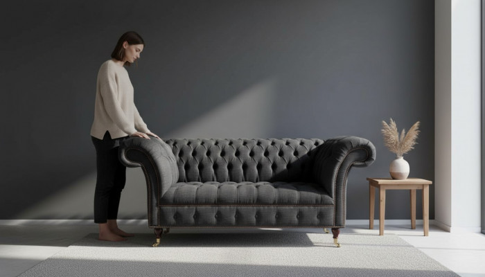 Design Chesterfield fabric couch sofa 2-seater upholstery textile fabric new