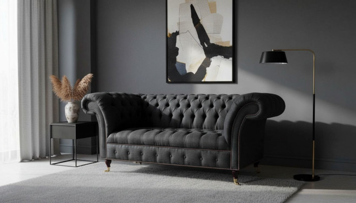 Design Chesterfield fabric couch sofa 2-seater upholstery textile fabric new