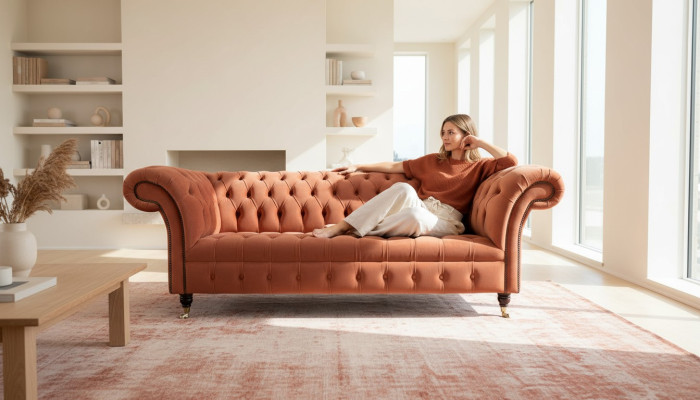 Luxury Chesterfield 3-Seater Couch Upholstery Fabric Sofas Cloth Sofa New