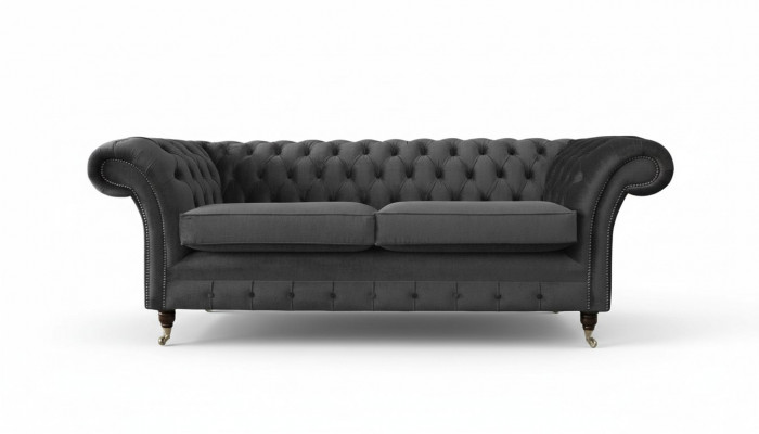 Design Chesterfield Sofa 3-Seater Gray Couch Upholstered Sofas Living Room