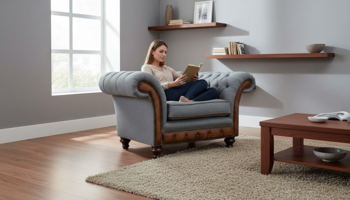 Chair Design Relax Textile Lounge Luxury Gray Upholstery Seat Chesterfield