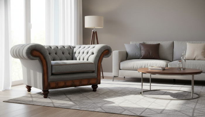 Chair Design Relax Textile Lounge Luxury Gray Upholstery Seat Chesterfield