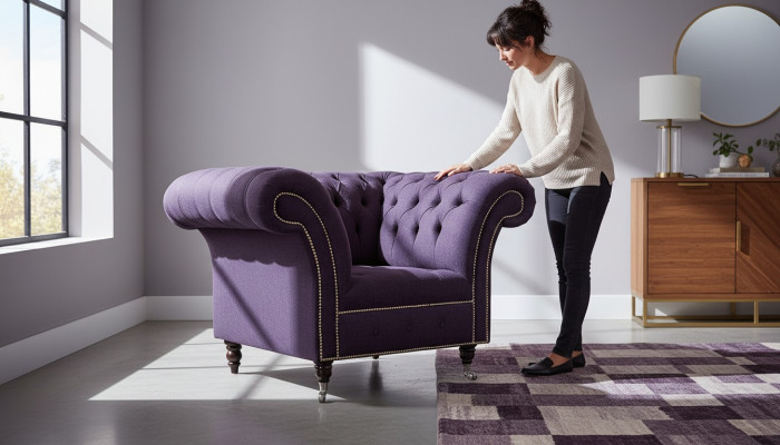 Armchair Single Seater Luxury 1 Seat Seat Design Textile Purple Fabric Chesterfield