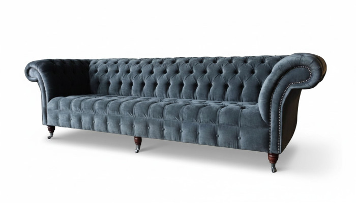 Four-seater sofa 4-seater sofas modern gray design fabric Chesterfield