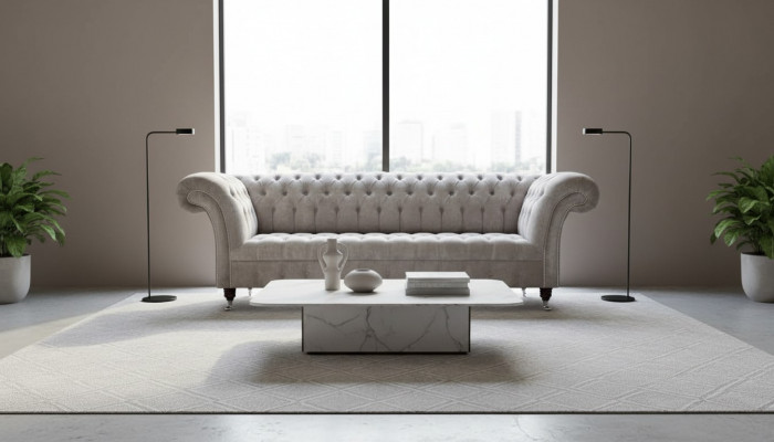Gray Chesterfield Couch Three-Seater Seat Cushion Sofas Furniture New