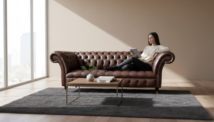 Sofa 3-Seater Chesterfield Leather Sofa Living Room Designer Couches Upholstery
