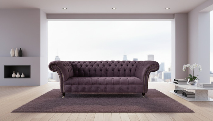 Modern Chesterfield Sofa Couch Upholstered 3 Seater Purple Fabric Sofas New