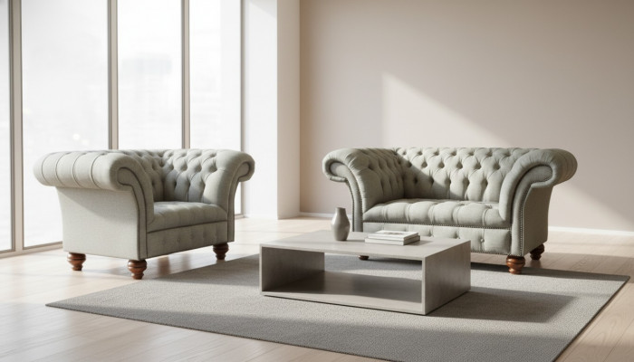 Chesterfield single-seater sofa armchair couch upholstered seating furniture textile fabric