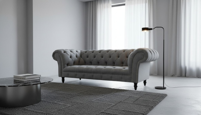 Chesterfield Couch 3 Seater Upholstered Seat Textile Fabric Sofas New
