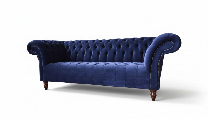 Chesterfield Design Luxury Upholstered Sofa Couch 3-Seat Blue Fabric New