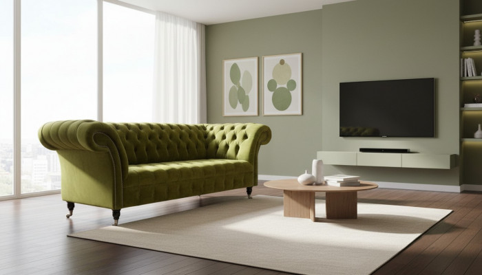 Design Chesterfield Sofa 3 Seater Green Couch Upholstered Sofas Living Room