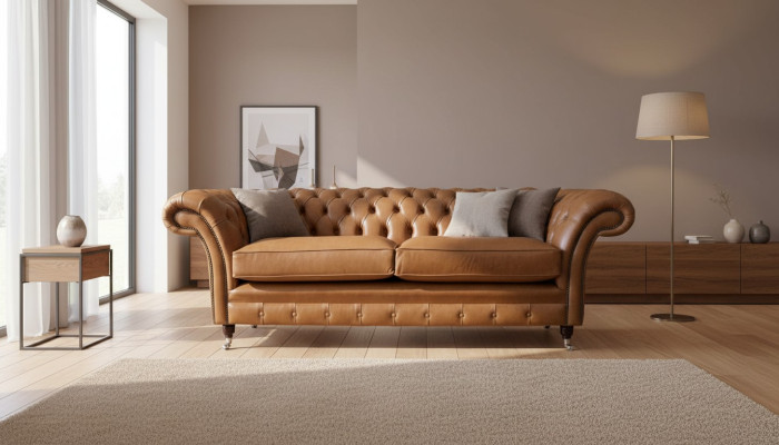 Sofa 3 Seater Leather Sofas Couch Upholstery Living Room Chesterfield Three-Seater